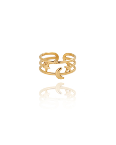 Niche Retro Style Dream Starmoon Opening Ring Wide Ring Stainless Steel Ring 