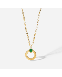 Dreamchaser Round Twist Ring Pendant With Paperclip Chain Necklace CA7810187