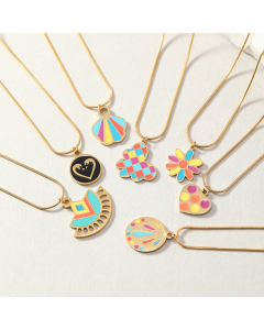 Wholesale Dopamine Stainless Steel Necklace Lovely Drip Oil Candy Color Butterfly Flower Heart Swan Pendant Necklace