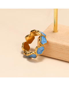 Blue Drip Oil Love Connected Ring Female Stainless Steel Plated 18k Gold Ring Wholesale