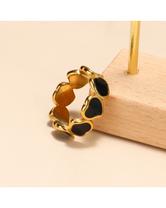 Black Drip Oil Love Connected Ring Female Stainless Steel Plated 18k Gold Ring Wholesale