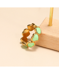 Green Drip Oil Love Connected Ring Female Stainless Steel Plated 18k Gold Ring Wholesale