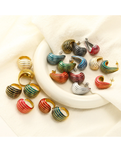 Wholesale Stainless Steel Jewelry Set Creative Drip Oil Thread Ring Earring Set Female Fashion Line Gold Ring