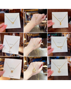 Refined Bowknot Butterfly Star Zircon Inlaid Pendant Stainless Steel Necklace Colorza