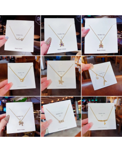 Elegant Bow Knot Bear Star Pendent Rhinestone Inlaid Titanium Steel Gold Plated Necklace Colorza