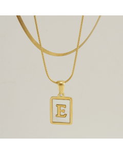 E Double Layer Initial Letter Necklace Inlaid White Shell Pendant Necklace CA7810210