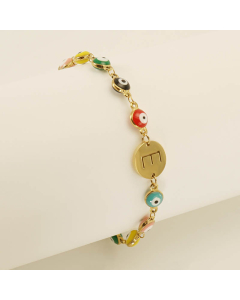 E Evil Eye Drop Oil Initial Letter Stainless Steel Bracelet With 18K Gold Plated