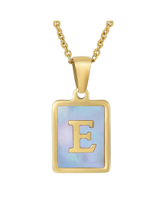 Fashion Style Square Letter Titanium Steel Necklace Inlay Sheel Stainless Steel Necklaces-E