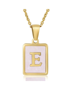 E Gold Plated Necklace Inlaid Pink Shell And Initial Letter Necklace CA7810195