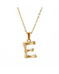 E Initial Letter Bamboo Style Fashion Necklace In Gold Color CA7810198