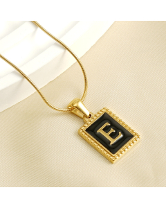 E Initial Name Stainless Steel Necklace With Square Black Shell Tag CA7810221