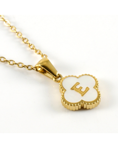 E Stainless Steel Four Clover Necklace With White Shell Charms CA7810222