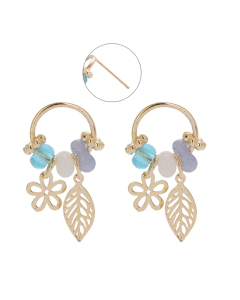 Flower and Leaf Charm Stud Earrings EC69091501
