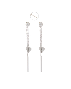 Long Bar and Heart Charm Pendant Stud Earrings EC690945