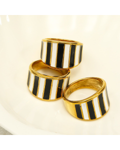 Wholesale Female Stainless Steel Ring INS Style Niche Geometric Gold-plated Enamel Black And White Glue Ring
