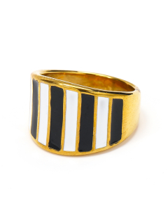 Wholesale Female Stainless Steel Ring INS Style Niche Geometric Gold-plated Enamel Black And White Glue Ring