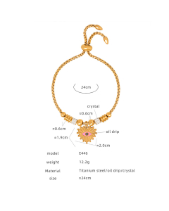 Wholesale Vintage Personality Exaggerated Enamel Heart Round Star With Eye Pendant Titanium Steel Bracelet -Gold Color-01