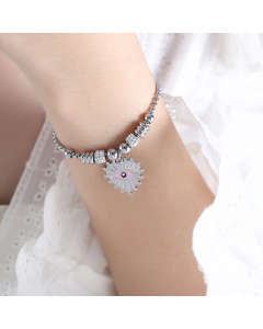 Wholesale Vintage Personality Exaggerated Enamel Heart Round Star With Eye Pendant Titanium Steel Bracelet -Steel Color-01