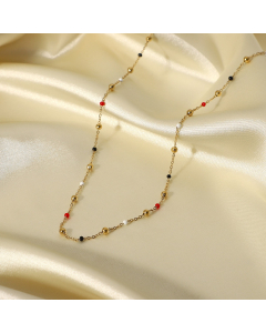 Enamel Red And White Ball And Black With Stainless Steel Fine Chain Necklace CA7810186
