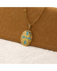 Women's Niche Fashion Retro Enamel Sun Oval Round Pendeant 18k Gold Titanium Steel Necklace