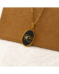Niche Fashion Retro Enamel Sun Oval Round Pendant 18k Gold Titanium Steel Necklace