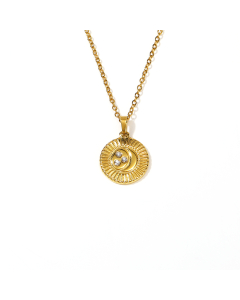 Retro Enamel Sun Oval Round Pendant 18k Gold Titanium Steel Necklace Wholesale