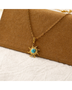 Fashion Retro Enamel Sun Oval Round Pendant 18k Gold Titanium Steel Necklace