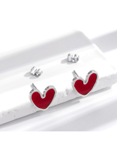 Wholesale Light Luxury Temperamen Enamel Heart Shaped Titanium Steel Earrings Colorza Jewelry-Steel Color-Red