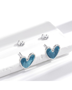 Wholesale Light Luxury Temperamen Enamel Heart Shaped Titanium Steel Earrings Colorza Jewelry-Steel Color-Blue