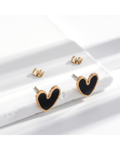 Wholesale Light Luxury Temperamen Enamel Heart Shaped Titanium Steel Earrings Colorza Jewelry-Gold Color-Black