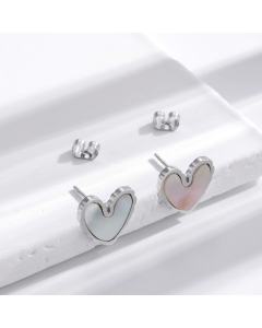 Wholesale Light Luxury Temperamen Enamel Heart Shaped Titanium Steel Earrings Colorza Jewelry-Steel Color-White