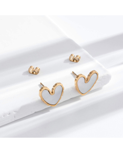 Wholesale Light Luxury Temperamen Enamel Heart Shaped Titanium Steel Earrings Colorza Jewelry-Gold Color-White