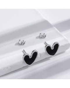 Wholesale Light Luxury Temperamen Enamel Heart Shaped Titanium Steel Earrings Colorza Jewelry-Steel Color-Black
