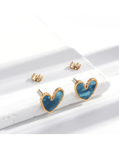 Wholesale Light Luxury Temperamen Enamel Heart Shaped Titanium Steel Earrings Colorza Jewelry-Gold Color-Blue