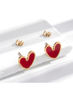 Wholesale Light Luxury Temperamen Enamel Heart Shaped Titanium Steel Earrings Colorza Jewelry-Gold Color-Red