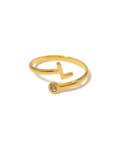Electroplated Gold Non-fading English Letter L Open Ring Diamond Inlaid Stainless Steel Ring