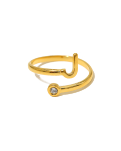 Electroplated Gold Non-fading English Letter J Open Ring Diamond Inlaid Stainless Steel Ring