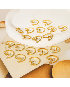 Wholesale Stainless Steel Ring Electroplated Gold Non-fading English Letter Open Ring Diamond Inlaid Index Finger Ring