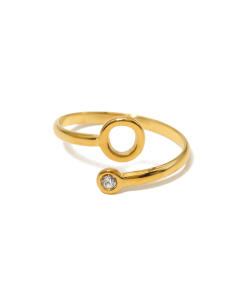 Electroplated Gold Non-fading English Letter O Open Ring Diamond Inlaid Stainless Steel Ring