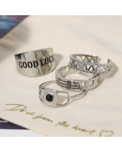 Wholesale Stainless Steel Fashion English Letters Drip Oil Geometric Hollow Out Texture Stainless Steel Ring