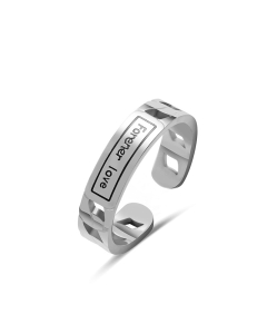 Fashion English Letters Drip Oil Geometric Hollow Out Texture Stainless Steel Ring