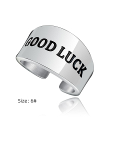Casual English Letters Drip Oil Geometric Hollow Out Texture Stainless Steel Ring