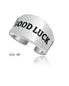 Colorza Jewelry English Letters Drip Oil Geometric Hollow Out Texture Stainless Steel Ring