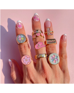 Wholesale Stainless Steel Ring Cute Sweet Drip Oil English Words Flower Elements Heart Mushroom Ring