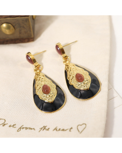 Wholesale Stainless Steel Earrings Engraved Texture Drop Inlay Opal Earrings