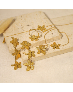 Wholesale Stainless Steel Jewelry Ethnic Style Earring Light Luxury Ring Temperament Bracelet Stainless Steel Flower Set