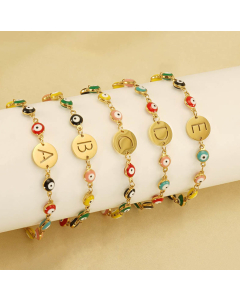 Evil Eye Drop Oil initial letter stainless steel bracelet With 18K Gold Plated LY881013