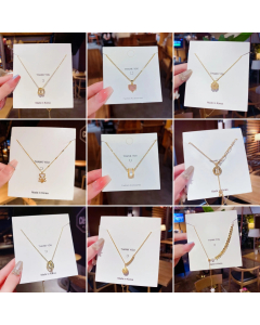 Exquisite Bear Heart Leaf Titanium Steel Inlaid Gold Pendant Necklace Colorza