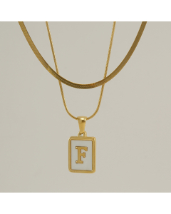 F Double Layer Initial Letter Necklace Inlaid White Shell Pendant Necklace CA7810210