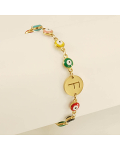 F Evil Eye Drop Oil Initial Letter Stainless Steel Bracelet With 18K Gold Plated